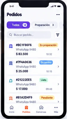 Listado de pedidos de Pideiya en móvil